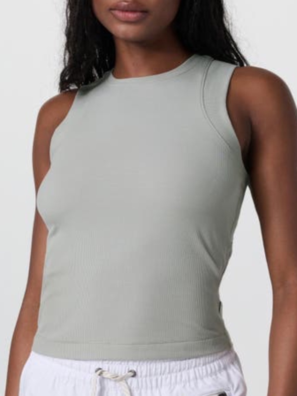Vuori Mist Pose Modern Ribbed Stretch Tank Light Blue Green Small